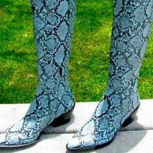 Alyiraa Snake Skin Print Over The Knee Boots
